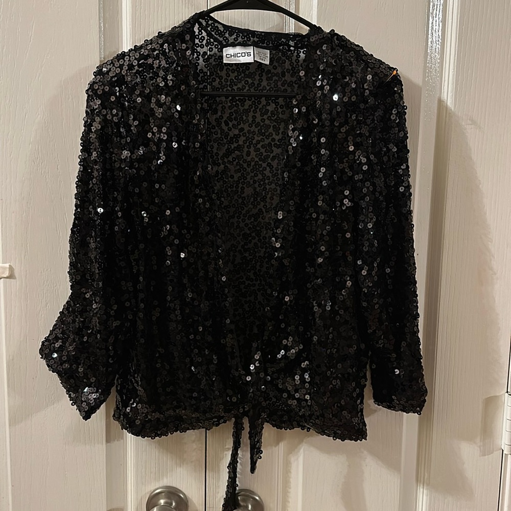 TRAVELERS By CHICO'S Sequin Tie Closure Jacket/Cover-Up/Top, XL